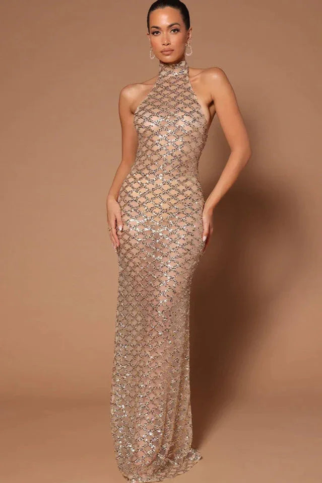 Lunia Sequin Backless Maxi Dress - TEVQA