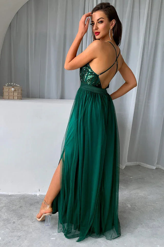 Sequin Tulle Evening Gown - View 18 | TEVQA