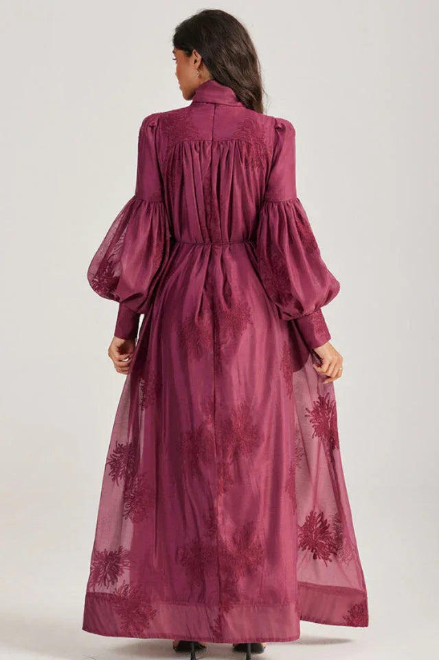 Embroidered Lace-Up Maxi Dress - View 6 | TEVQA