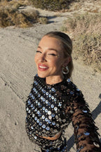 Sequin cutout dress with ring detail - View 18 | TEVQA