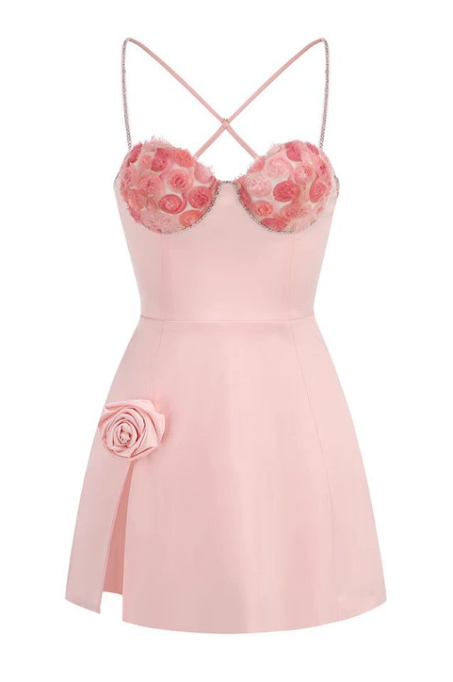 Calantha Pink Flower Diamond Mini Dress | Dress In Beauty