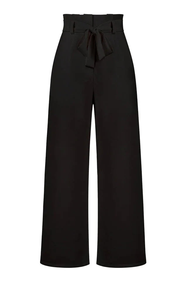 Belted wide leg crepe trousers - View 8 | TEVQA