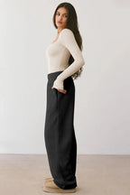Cream Ribbed Sweetheart Neck Long Sleeve Top - TEVQA