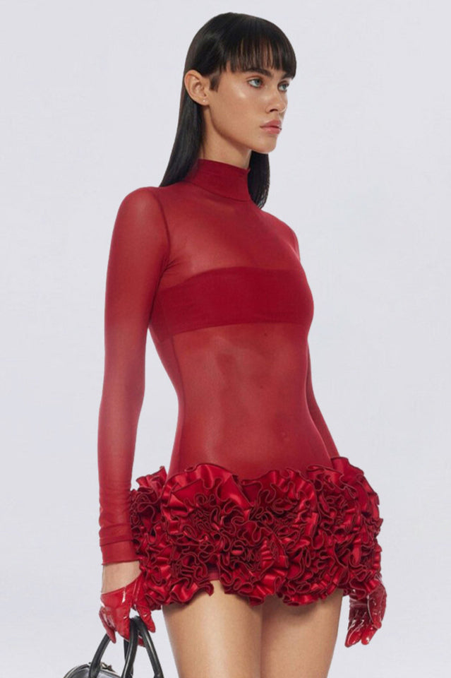 Sally Mock Neck Sheer Mini Dress | Dress In Beauty