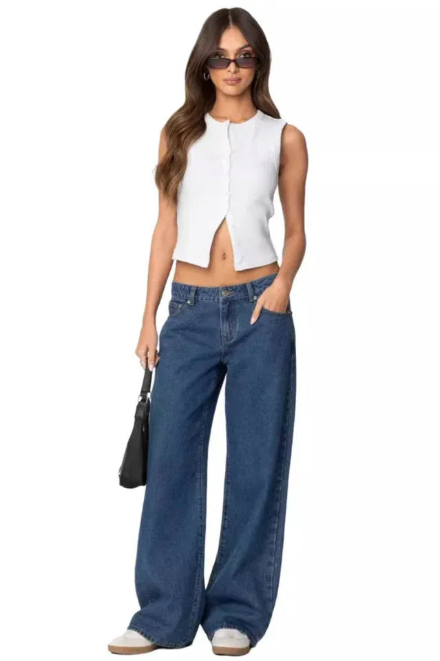 Striped wide leg denim jeans - View 6 | TEVQA
