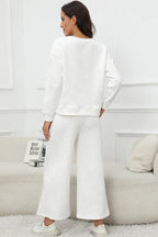 Textured Long Sleeve Top & Pants Set - TEVQA