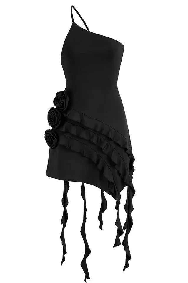 Rose Detail One Shoulder Mini Dress - View 8 | TEVQA
