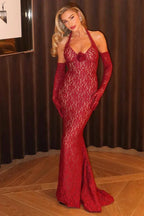 Toby Halterneck Floral Lace Maxi Dress - TEVQA