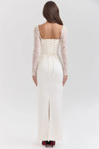 Vintage Ivory Satin Maxi Dress - TEVQA