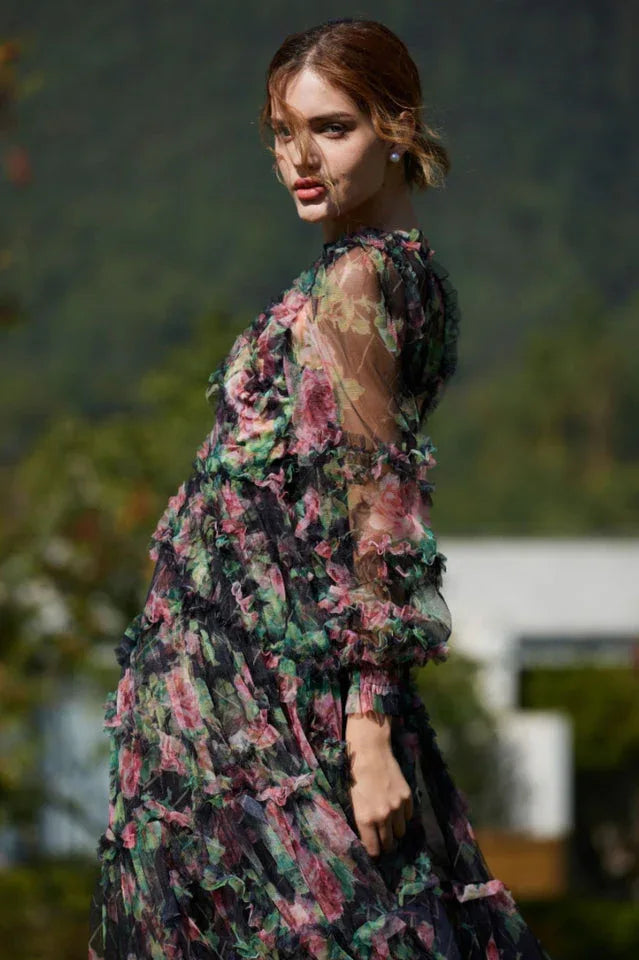 Floral Chiffon A-Line Dress - View 11 | TEVQA