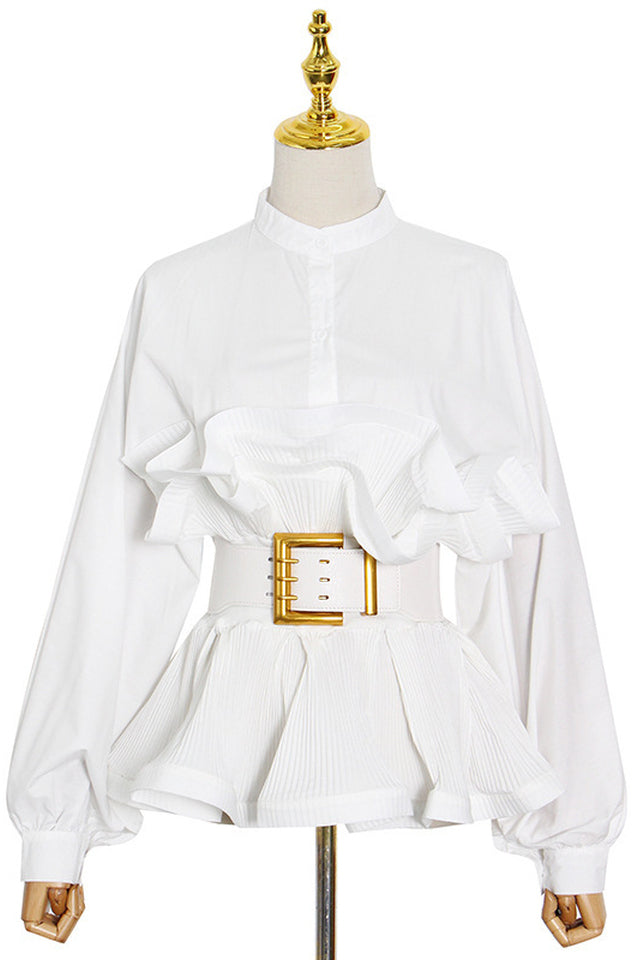 Athina Pleated Ruffle Waist Belt Blouse | Dress In Beauty