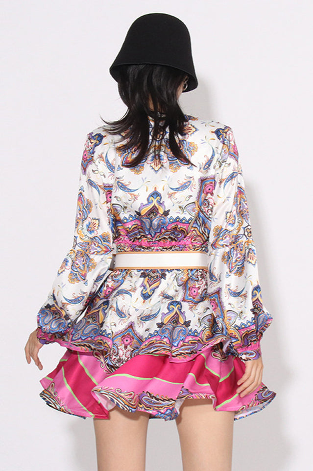 Paisley Print V-Neck Mini Dress With Belt | Dress In Beauty