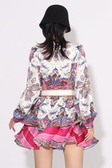 Paisley Print V-Neck Mini Dress With Belt | Dress In Beauty