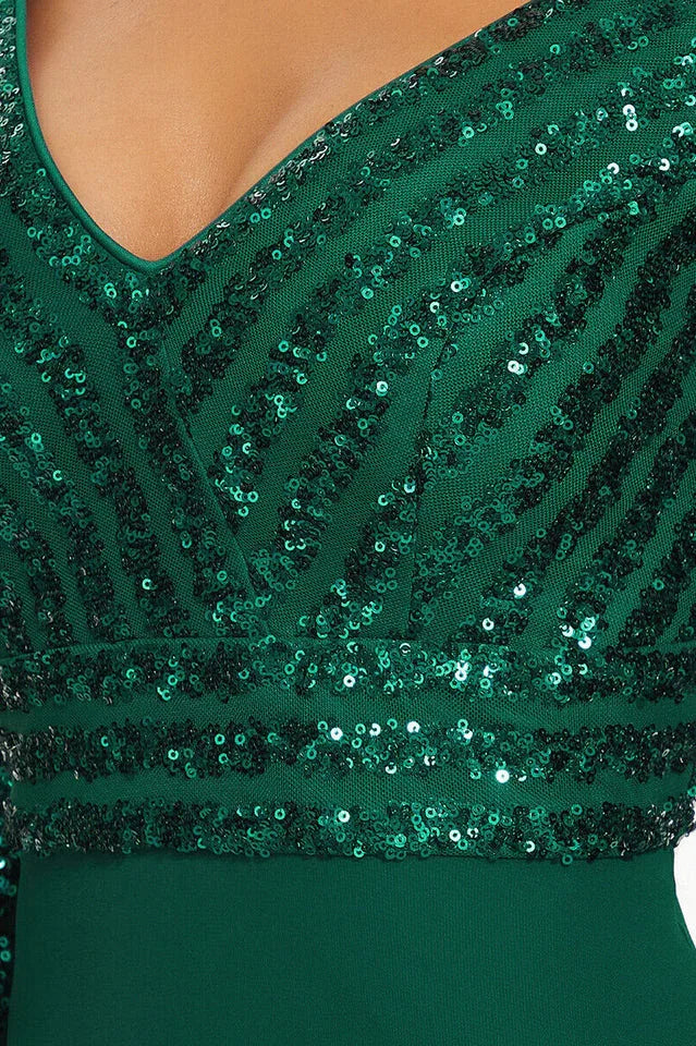 Sequined V-Neck Evening Gown - View 6 | TEVQA