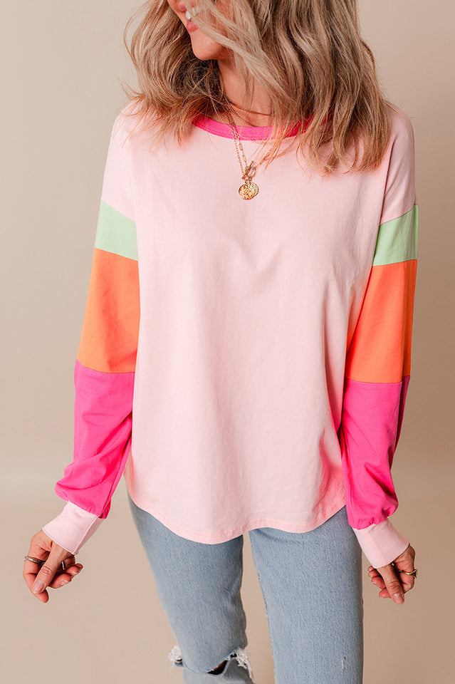 Colorblock Patchwork Long Sleeve Loose Top | Dress In Beauty