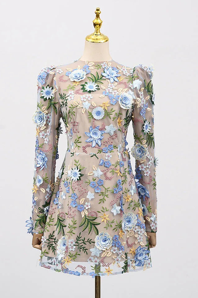 Lara Floral Applique Mini Dress - View 9 | TEVQA