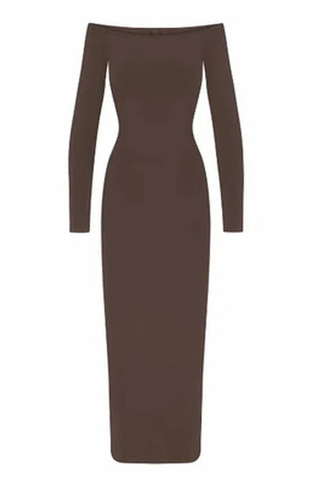 Off-shoulder ribbed knit maxi dress - View 13 | TEVQA