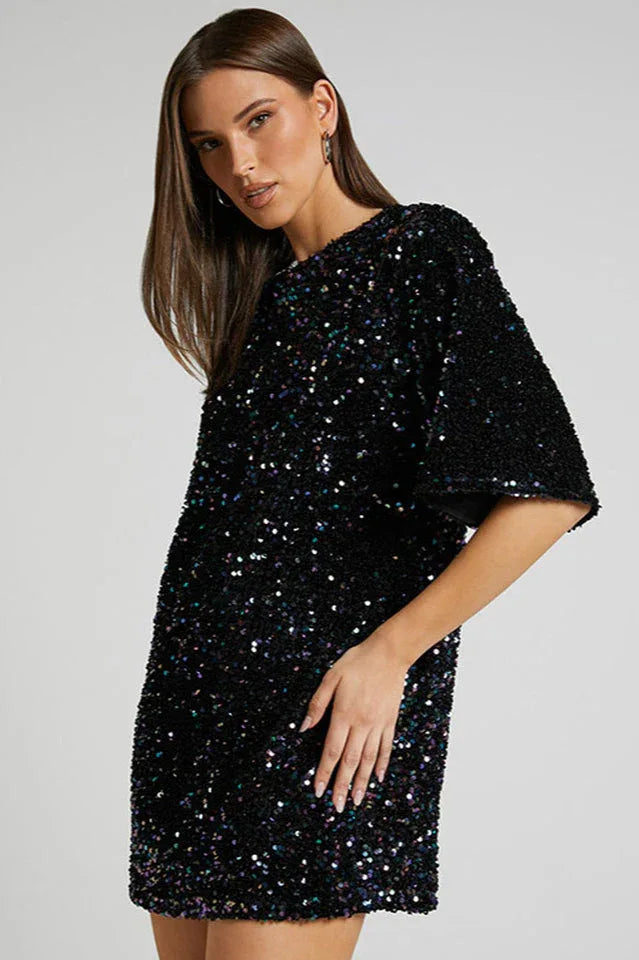 Velour Sequins Mini Dress - TEVQA
