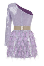 Daria One Shoulder Sequin Feather Dress - View 14 | TEVQA