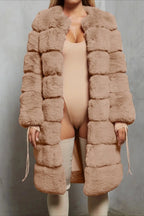 Elegant grey tiered faux fur long coat - View 12 | TEVQA