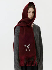 Wool Blend Pearl Bow Scarf - TEVQA