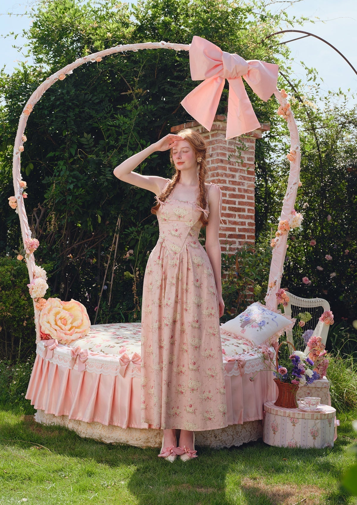 Floral print A-line dress with tie back detail - View 6 | TEVQA