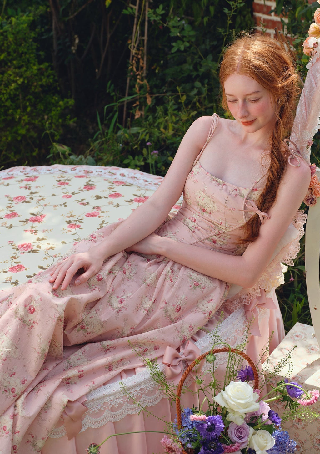 Floral print A-line dress with tie back detail - View 7 | TEVQA