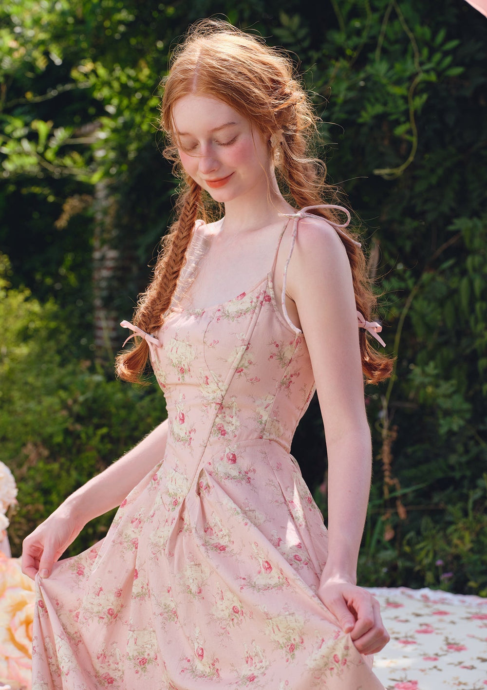 Floral print A-line dress with tie back detail - View 8 | TEVQA