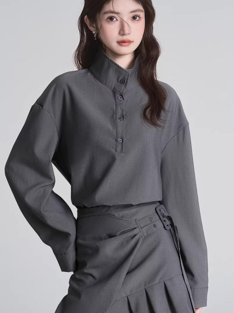 Mock Neck Ruched Shirt Dress - View 6 | TEVQA