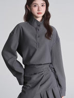 Mock Neck Ruched Shirt Dress - View 6 | TEVQA