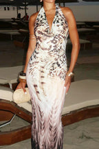Halter Print Maxi Dress - View 7 | TEVQA