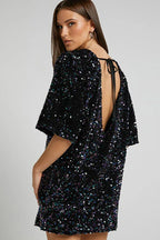 Velour Sequins Mini Dress - TEVQA