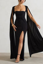Maroon maxi dress with cape sleeves and sweetheart neckline - View 7 | TEVQA