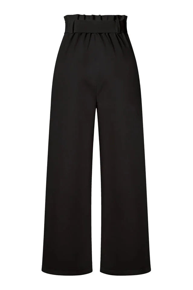 Belted wide leg crepe trousers - View 9 | TEVQA