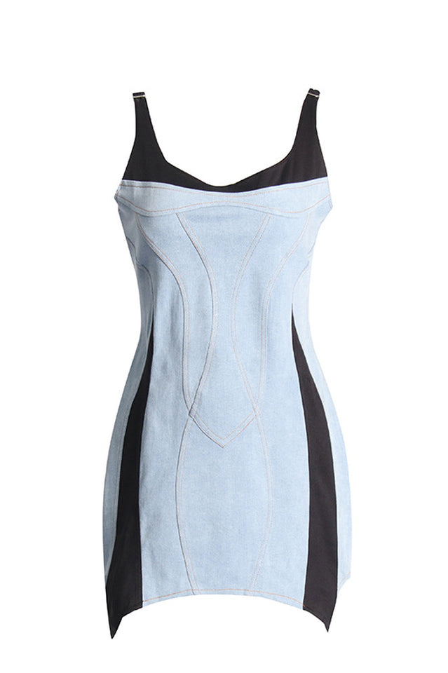 Bi-Material Spiral Denim Dress | Dress In Beauty