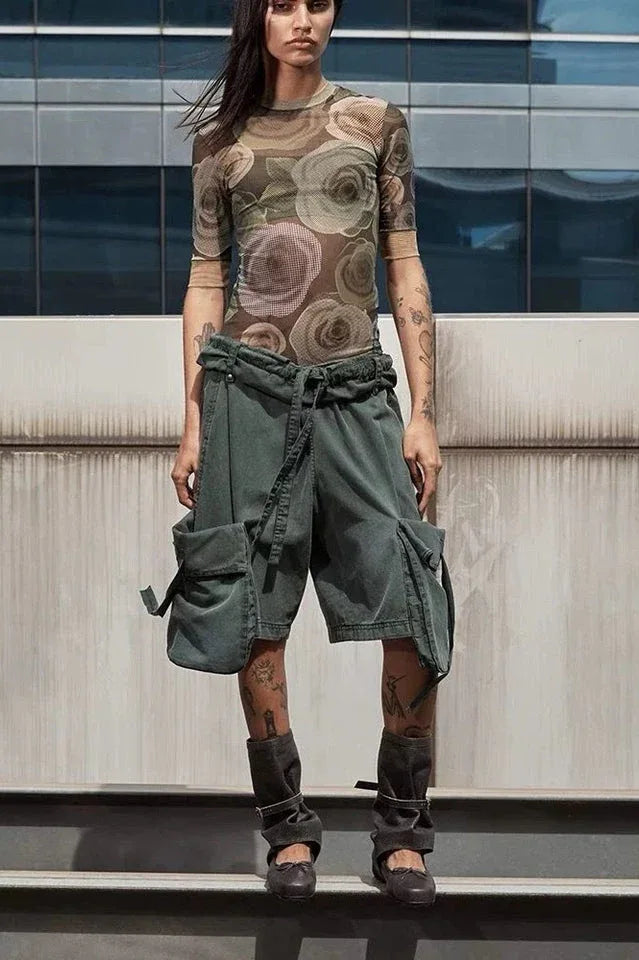 OPEN YY Rolled Waist Cargo Shorts - View 7 | TEVQA