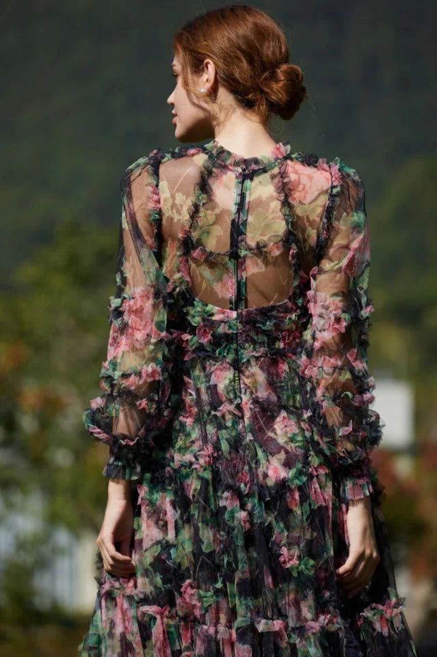 Floral Chiffon A-Line Dress - View 12 | TEVQA