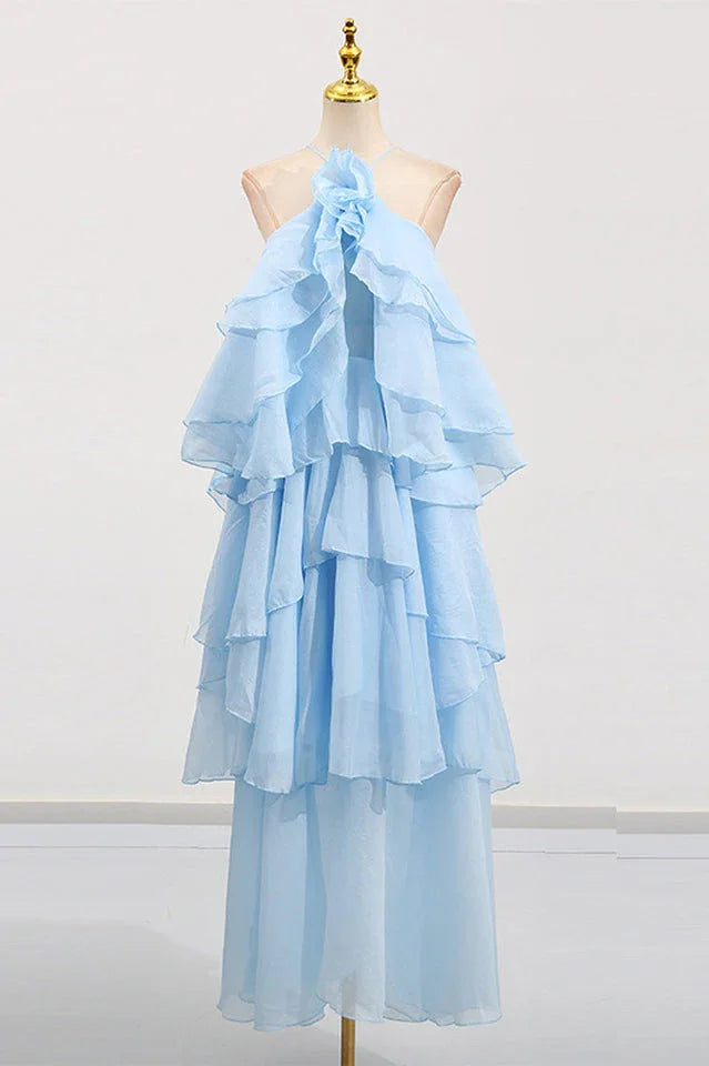 Halterneck Tiered Ruffle Maxi Dress - View 9 | TEVQA