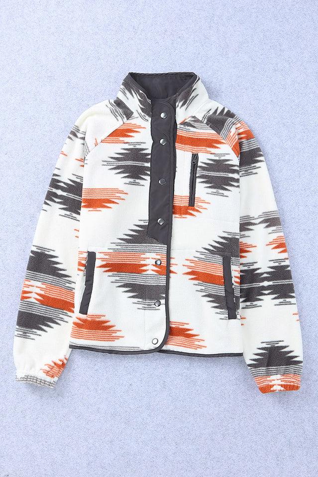 Western Aztec Print Fleece Jacket - TEVQA