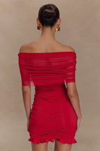Off Shoulder Mesh Mini Dress - View 6 | TEVQA