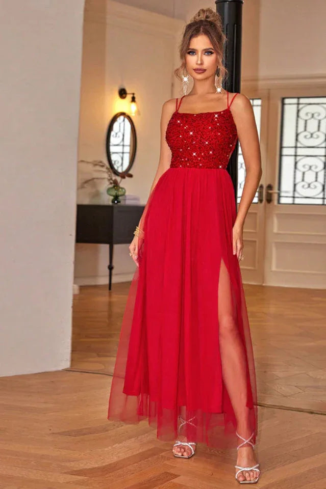 Sequin Tulle Evening Dress - View 14 | TEVQA