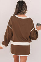 Forest green contrast trim pullover and skort set - View 12 | TEVQA