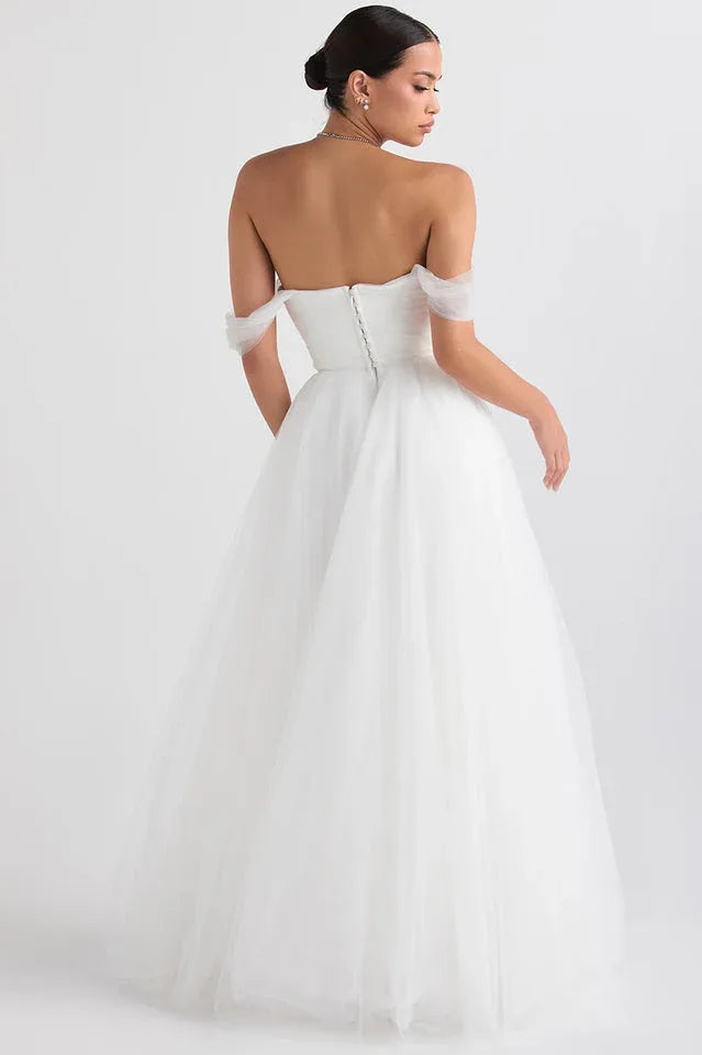 White Tulle Bridal Gown - View 6 | TEVQA