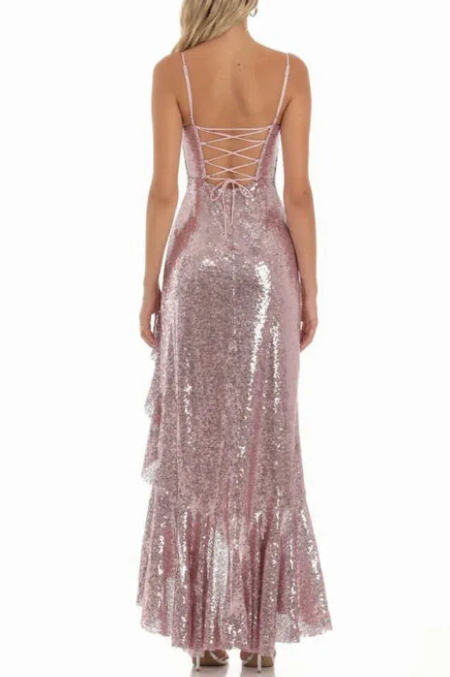 Sequin maxi dress with ruffle trim - View 6 | TEVQA