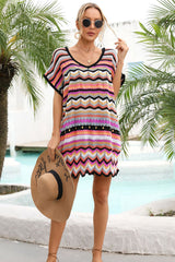 Rainbow Stripe Scalloped V-Neck Cover-Up Dress | Dress In Beauty