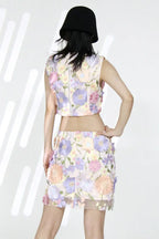 Floral applique crop top and mini skirt set - View 6 | TEVQA