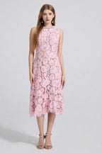 Ariana Floral Lace Sleeveless Midi Dress - TEVQA