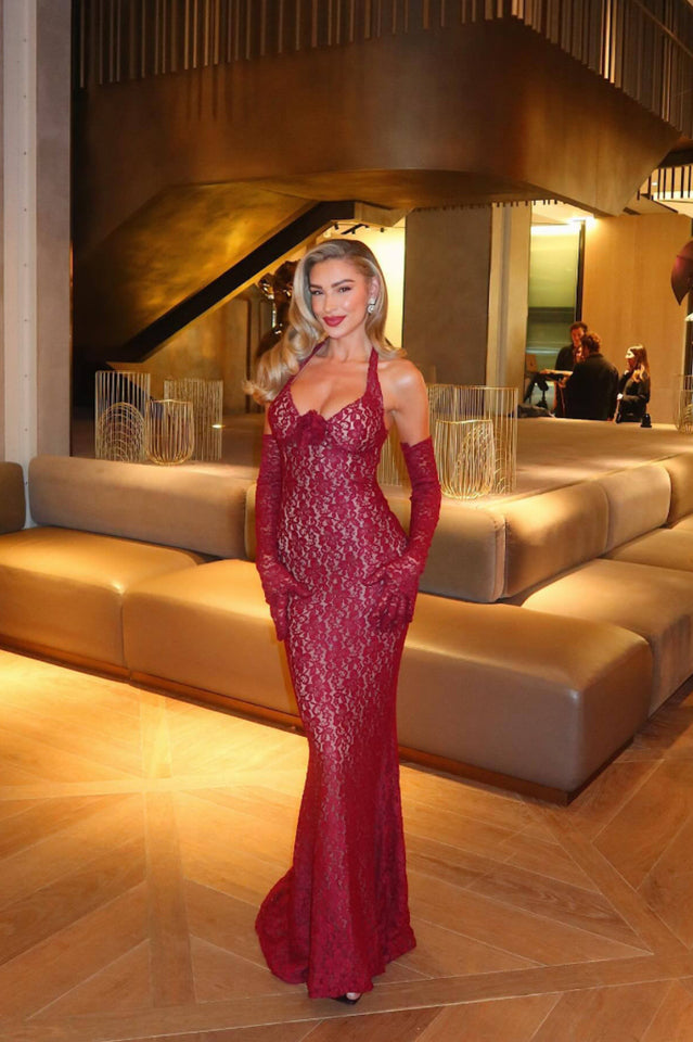 Marjorie Red Rose Lace Halter Maxi Dress | Dress In Beauty