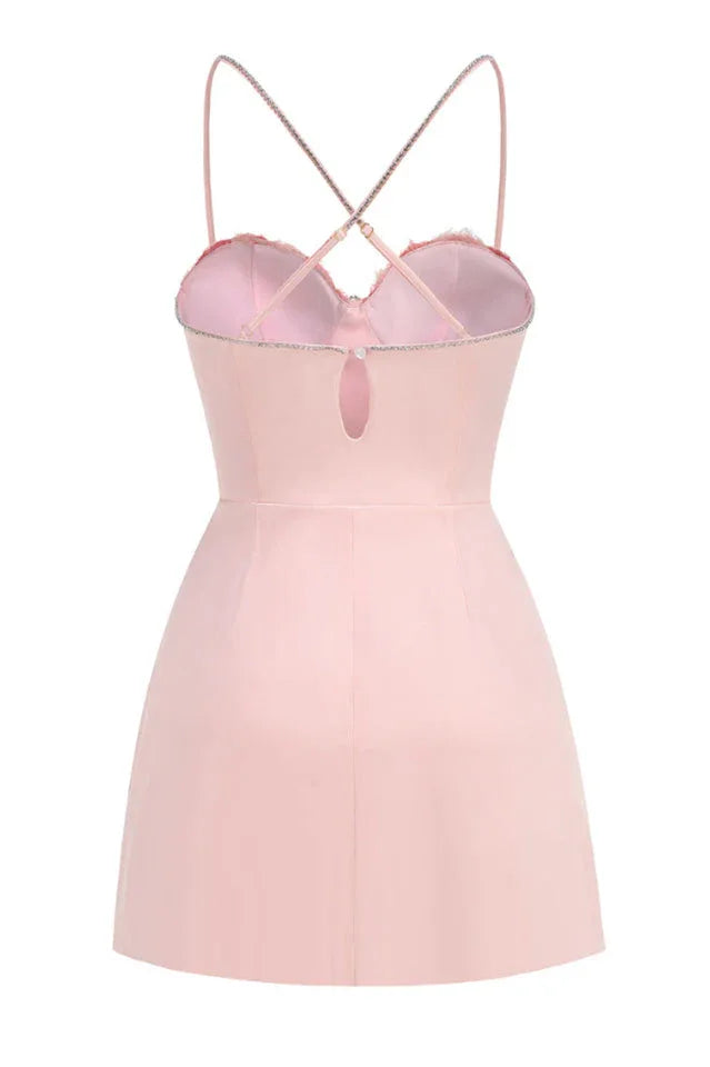 Calantha Pink Flower Diamond Mini Dress - View 6 | TEVQA