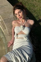 Halter Neck Ruched Maxi Dress - View 7 | TEVQA